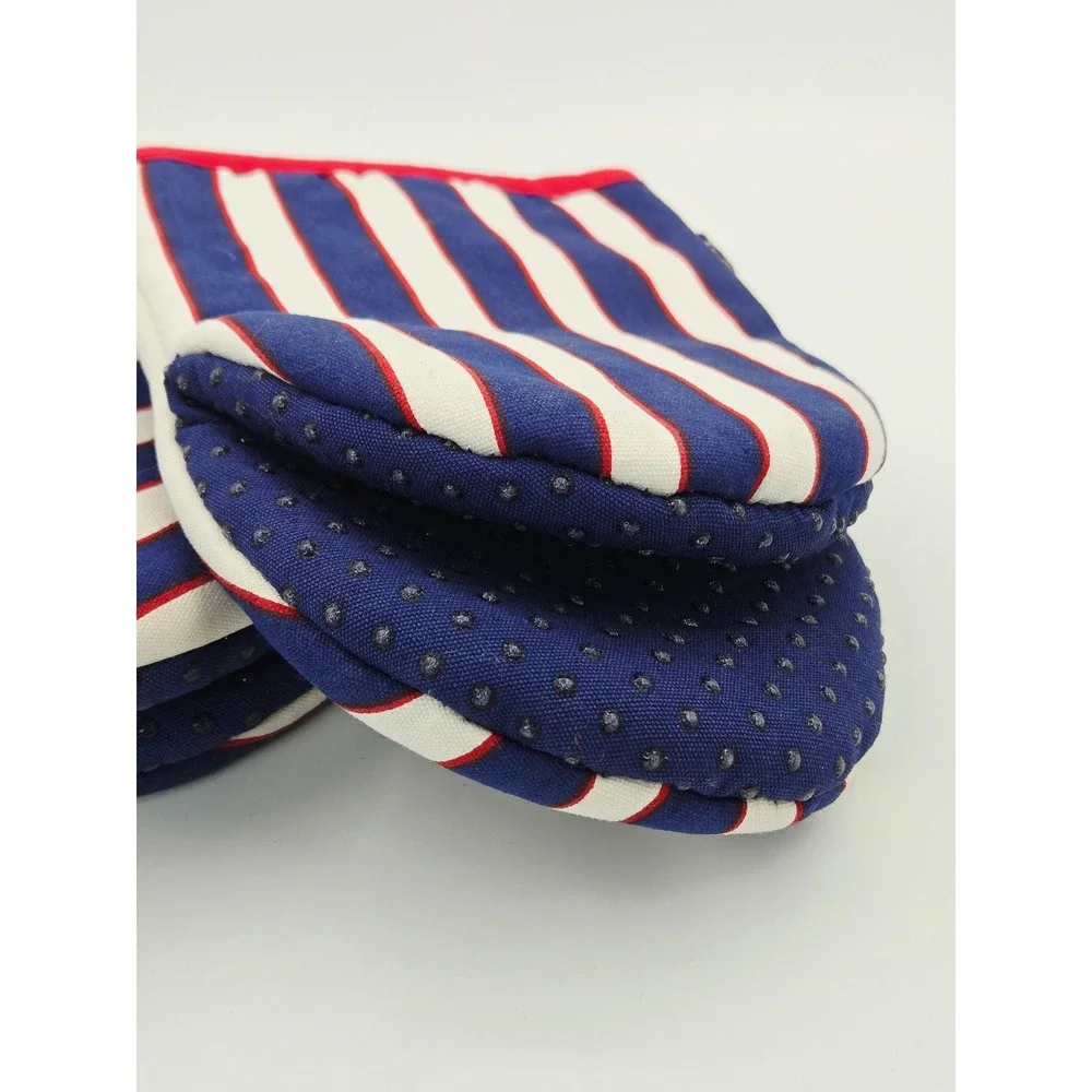 Kate Spade New York Mini Oven Mitts Set of 2 Navy Blue White Red Striped